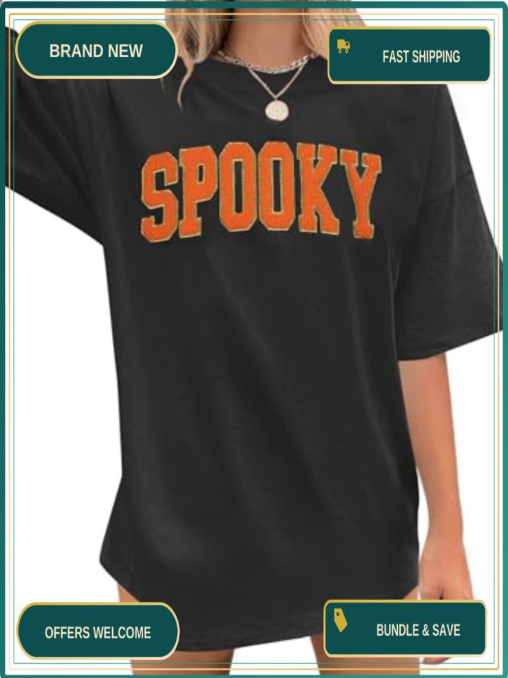 Halloween Oversized Tunic Tee Vintage Spooky Embroidered Shirt